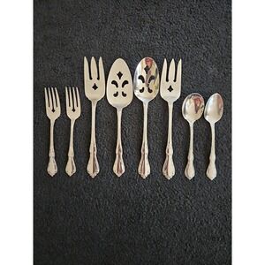 Oneida 18/8 stainless Whittier lot of 8.   5 Serving Pieces Plus Forks & Spoon